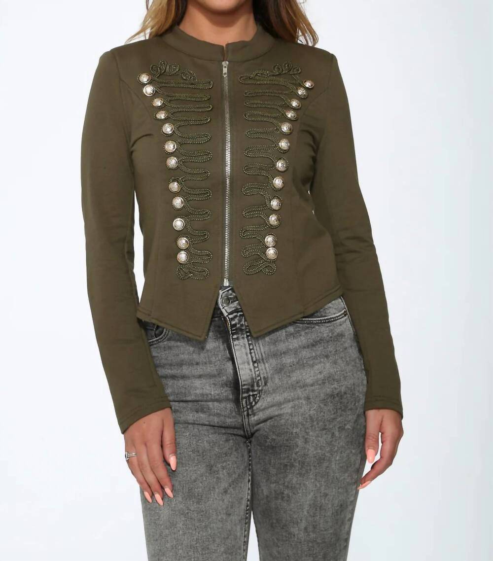 NEW ORCHID BLOOM passementerie detailed military jacket in olive  green